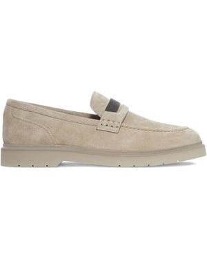 Brunello Cucinelli Suede Shiny Monili Loafers - Grey