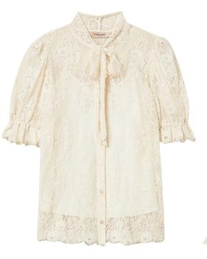 Twinset Lace Bow-Collar Shirt - White