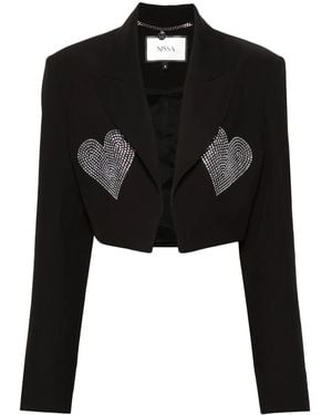 Nissa Rhinestone-Heart Cropped Jacket - Black