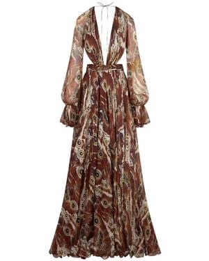 Roberto Cavalli Butterfly-Print Maxi Dress - Brown