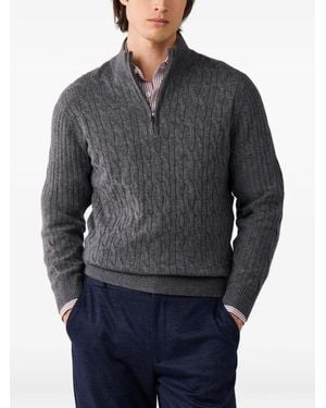 Hackett Cable-Knit Quarter-Zip Knit - Blue