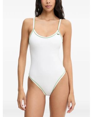 Lacoste One Piece Trim Accent Swimsuit - White