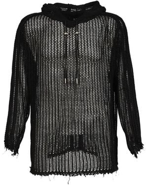 THUG CLUB Mesh-Knit Distressed Hoodie - Black