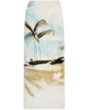 Oscar de la Renta Dominican Landscape Pencil Skirt - White