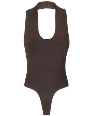 KHAITE Stretch V-Neck Bodysuit - Braun