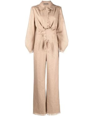 Alberta Ferretti Fringed-Detail Tied-Waist Jumpsuit - Natural