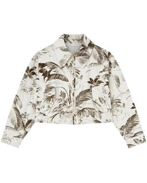 Palm Angels Palm-Tree Print Denim Jacket - Metallic