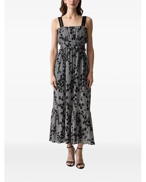 Morgan Gingham Floral-Print Maxi Dress - Black