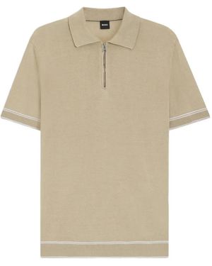 BOSS Norbertino Zip-Neck Knitted Polo Shirt - Natural