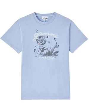 Ganni Mermaid-Print T-Shirt - Blue