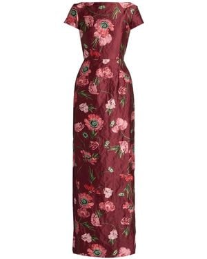 Erdem Floral-Print Textured-Satin Gown