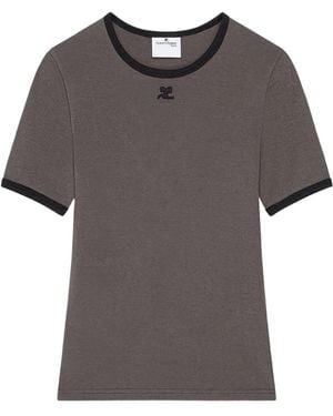 Courreges Contrast-Trim Cotton T-Shirt - Grey