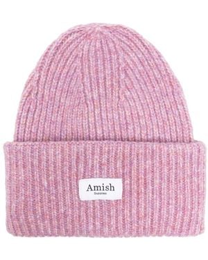 AMISH Logo-Patch Beanie - Pink