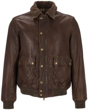 Al Duca d'Aosta Grainy Leather Bomber Jacket - Brown