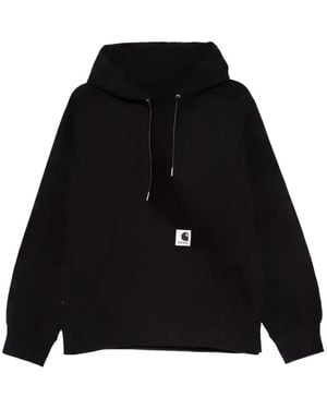 Sacai X Carhartt Wip Logo-Patch Jersey Hoodie - Black