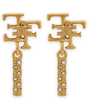 Elisabetta Franchi Logo-Plaque Drop Earrings - Metallic