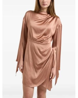 Semicouture Flare-Sleeves Draped Mini Dress - Brown