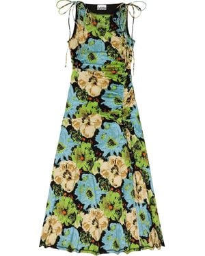 Ganni Printed Midi Dress - Green