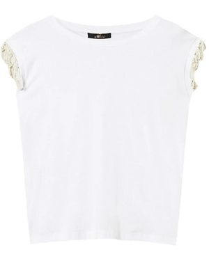 Twinset Beaded-Sleeve Cotton T-Shirt - White