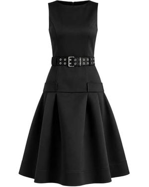 Ganni Belted-Waist Pleated Midi Dress - Black