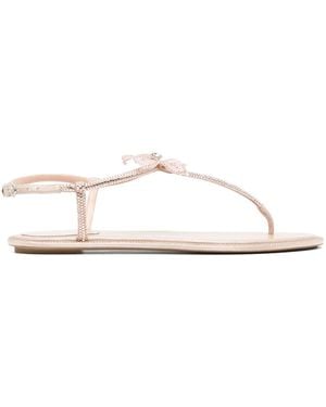 Rene Caovilla Peach Flower Sandals - White