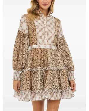 Ixiah Euphoric Patterned Mini Dress - Brown