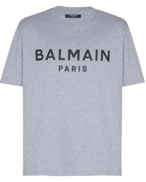 Balmain Printed Cotton T-Shirt - Grey