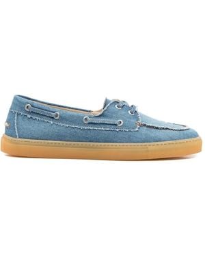 COPENHAGEN Frayed Lace-Up Boat Shoes - Blue