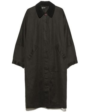 Bimba Y Lola Dark-Khaki Waxed Midi Trench - Black