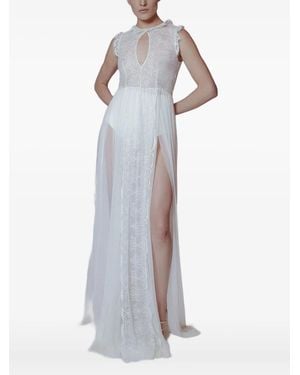 Lethicia Bronstein Lace-Pattern Keyhole Dress - White