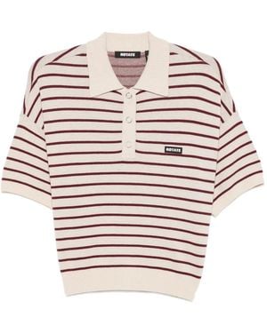 ROTATE BIRGER CHRISTENSEN Striped Short-Sleeve Polo Top - Natural