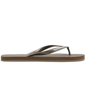 DSquared² Logo-Print Flips Flops - Brown