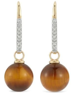 Mateo 14Kt Gelbgoldohrringe Mit Tigerauge Mit Diamanten - Weiß