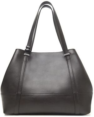 Peserico Logo-Debossed Calf Leather Tote Bag - Black