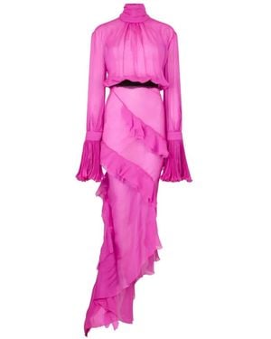 Roberto Cavalli Ruffled Pleated-Cuff Maxi Dress - Pink