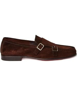 Santoni Double-Buckle Suede Loafers - Brown
