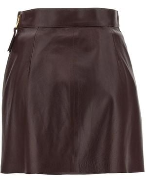 Elisabetta Franchi Leather Wrap-Design Skirt - Brown