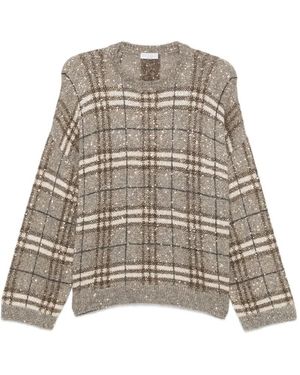Brunello Cucinelli Sequin-Embellished Checked Jumper - Natural