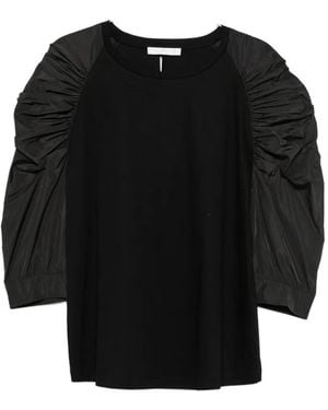 Marina Rinaldi Ruched-Sleeve T-Shirt - Black
