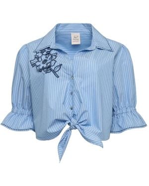 Cinq À Sept Serena Floral-Embroidered Striped Shirt - Blue