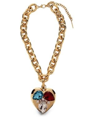 Alessandra Rich Heart-Pendant Crystal-Embellished Necklace - Metallic