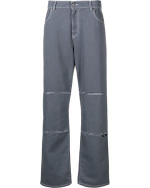 MSGM Logo-Print Straight-Leg Trousers - Blue