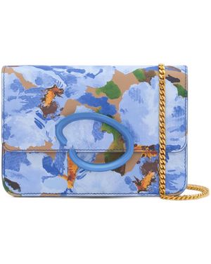 Oscar de la Renta Iris Floral-Print Leather Clutch Bag - Blue