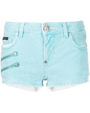 Philipp Plein Denim Hot Pants Biker Shorts - Blue