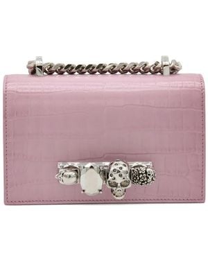 McQueen Skull-Embellished Crocodile-Effect Leather Shoulder Bag - Purple