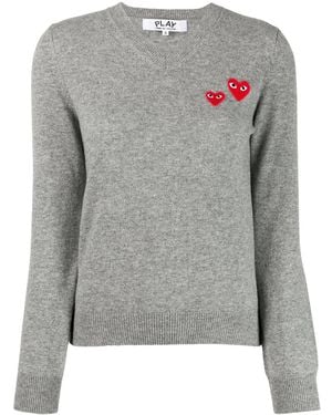 COMME DES GARÇONS PLAY Long Sleeve V-Neck Jumper - Grey