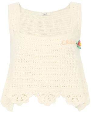 Chloé Crochet-Knit Scalloped-Edge Top - Natural