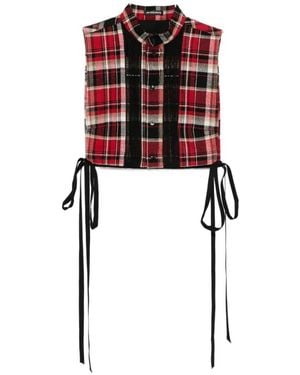 Ann Demeulemeester Lace-Trim Checked Top - Red