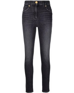 Balmain High-Waisted Button-Detail Denim Jeans - Blue