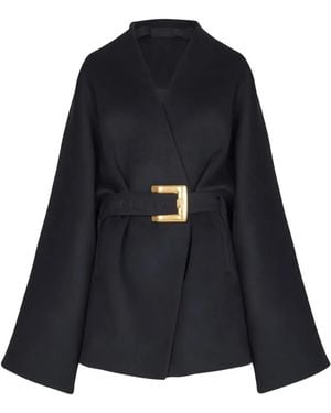 Balmain Belted Wrap Coat - Blue